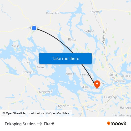 Enköping Station to Ekerö map