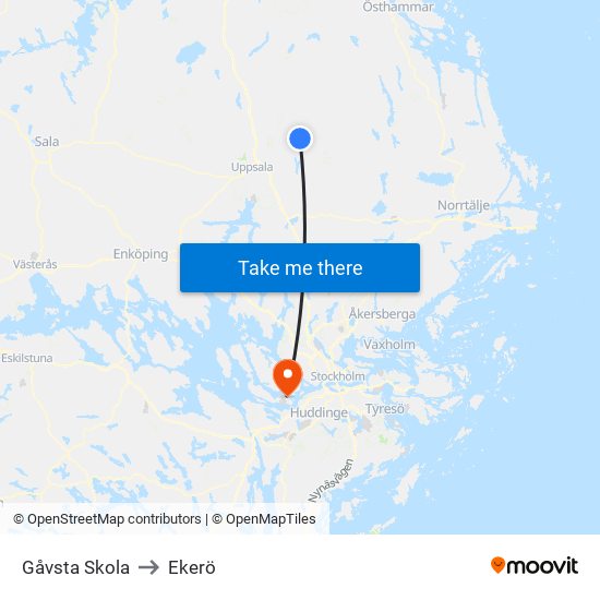 Gåvsta Skola to Ekerö map