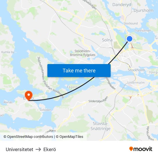 Universitetet to Ekerö map