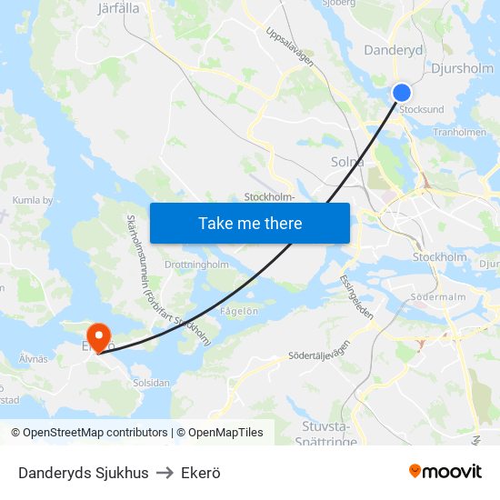 Danderyds Sjukhus to Ekerö map