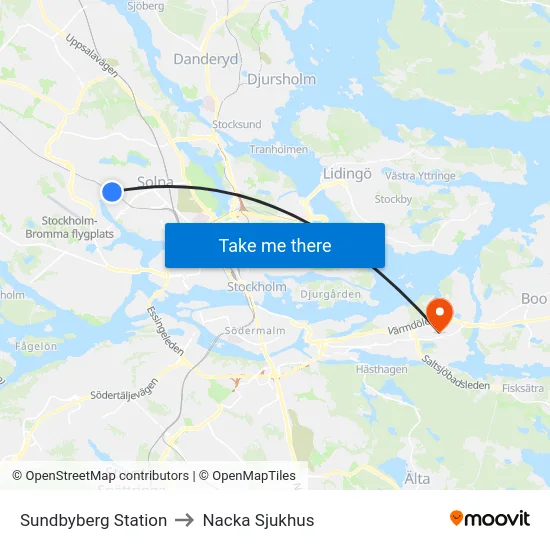 Sundbyberg Station to Nacka Sjukhus map