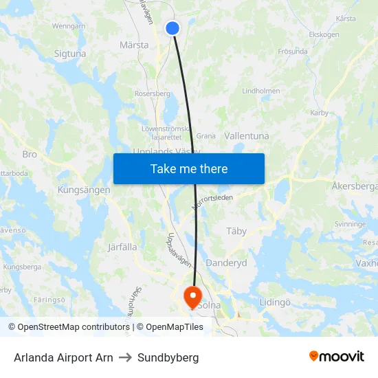 Arlanda Airport Arn to Sundbyberg map