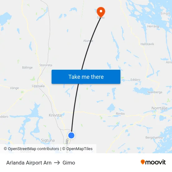 Arlanda Airport Arn to Gimo map