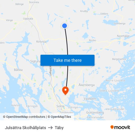 Julsättra Skolhållplats to Täby map