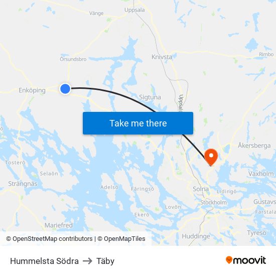 Hummelsta Södra to Täby map