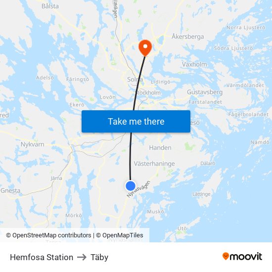 Hemfosa Station to Täby map