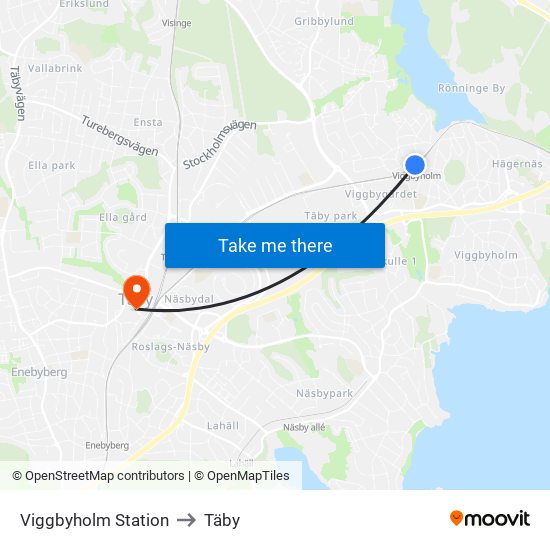 Viggbyholm Station to Täby map
