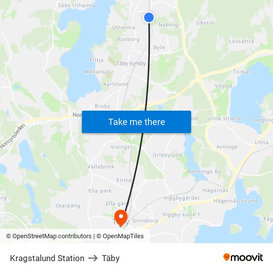 Kragstalund Station to Täby map