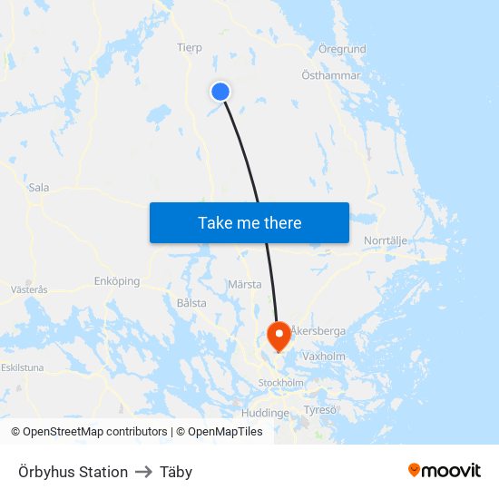 Örbyhus Station to Täby map