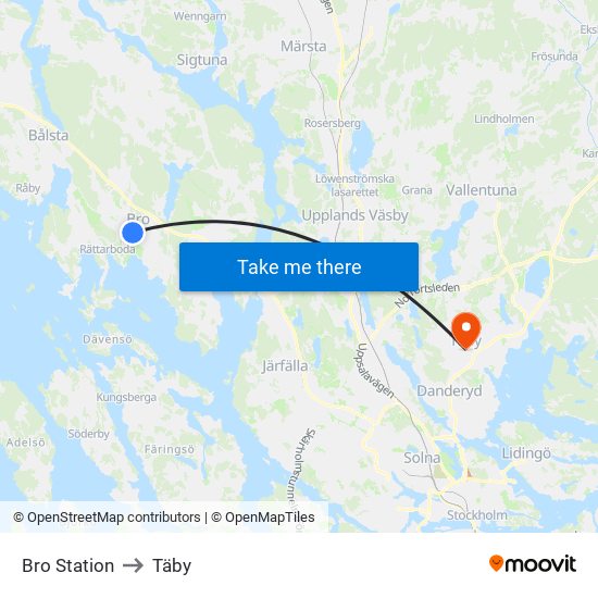 Bro Station to Täby map