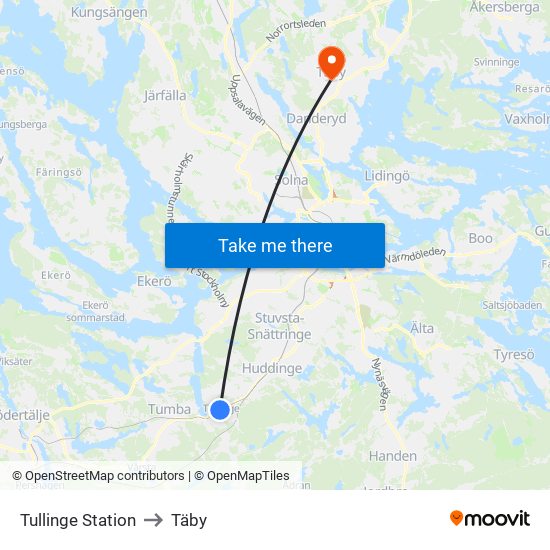 Tullinge Station to Täby map