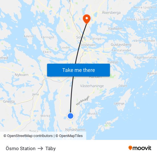 Ösmo Station to Täby map