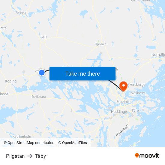 Pilgatan to Täby map