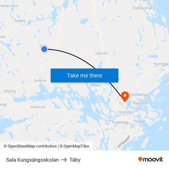 Sala Kungsängsskolan to Täby map