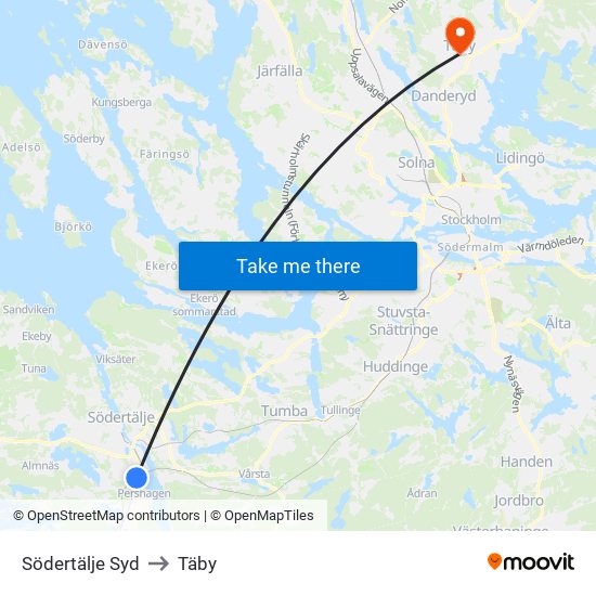 Södertälje Syd to Täby map