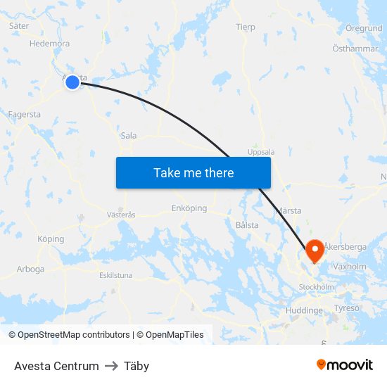 Avesta Centrum to Täby map