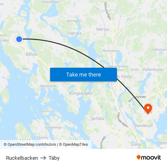 Ruckelbacken to Täby map