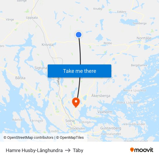 Hamre Husby-Långhundra to Täby map