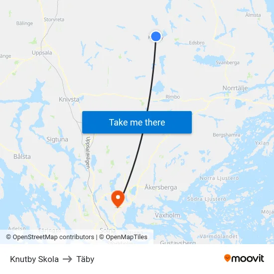 Knutby Skola to Täby map