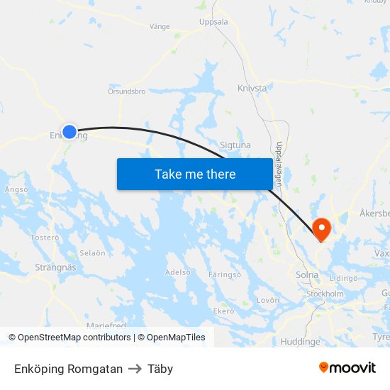 Enköping Romgatan to Täby map