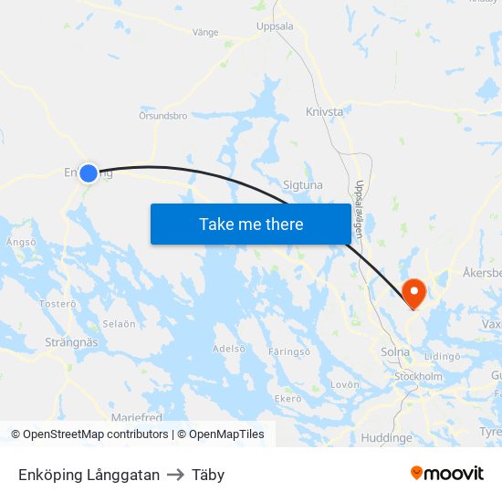 Enköping Långgatan to Täby map