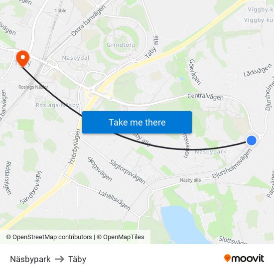 Näsbypark to Täby map