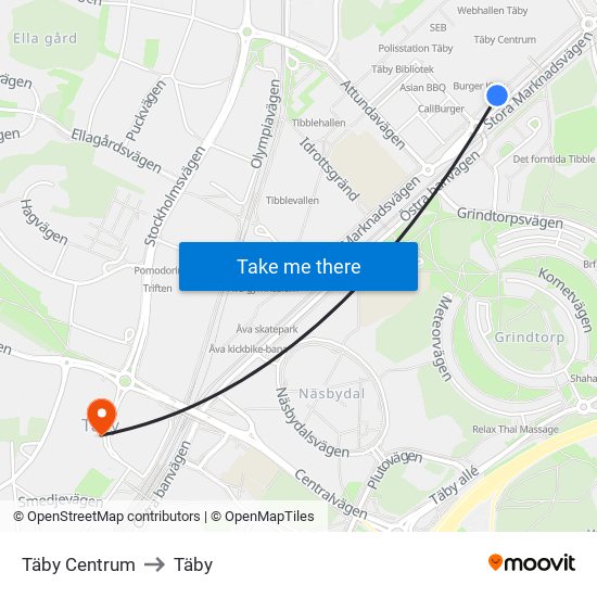 Täby Centrum to Täby map