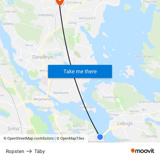 Ropsten to Täby map