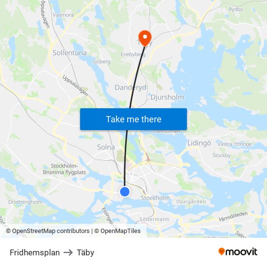 Fridhemsplan to Täby map