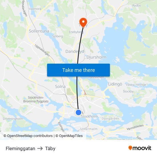 Fleminggatan to Täby map