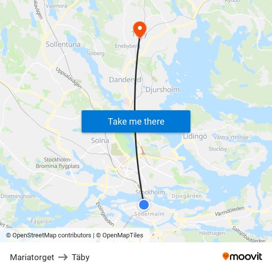 Mariatorget to Täby map