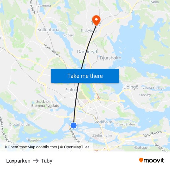 Luxparken to Täby map