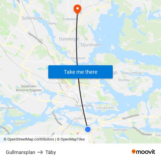 Gullmarsplan to Täby map