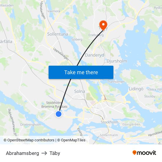 Abrahamsberg to Täby map