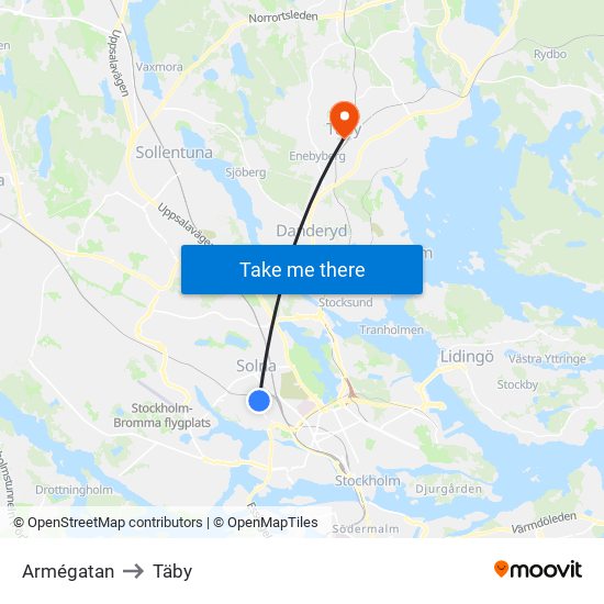 Armégatan to Täby map