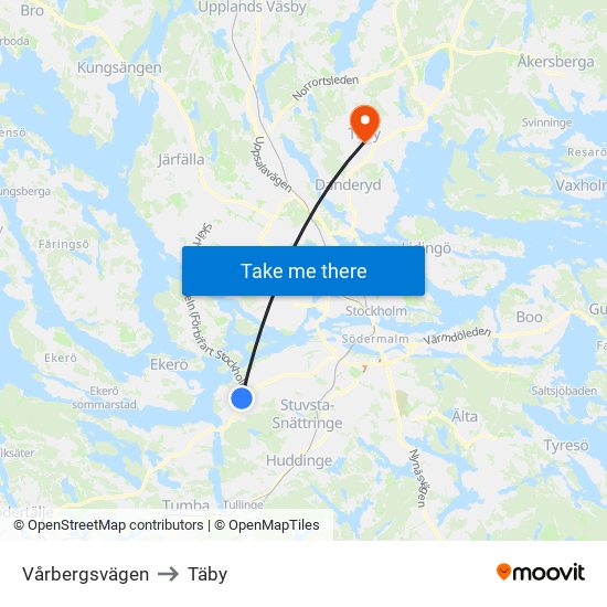 Vårbergsvägen to Täby map