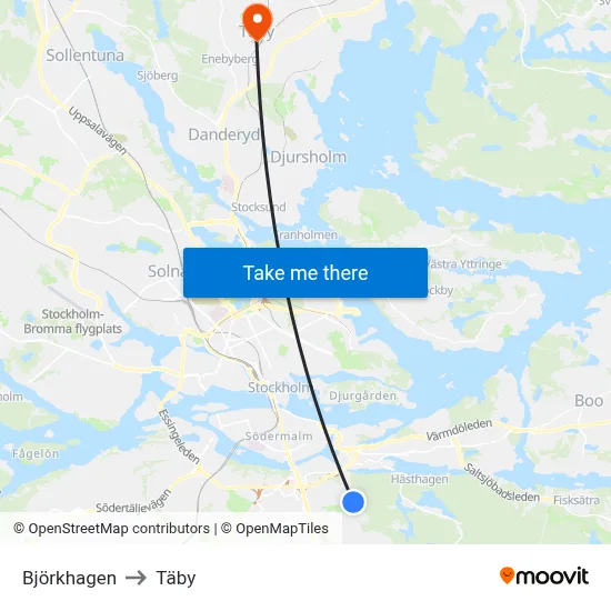 Björkhagen to Täby map