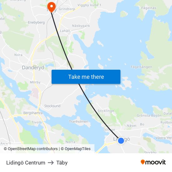 Lidingö Centrum to Täby map