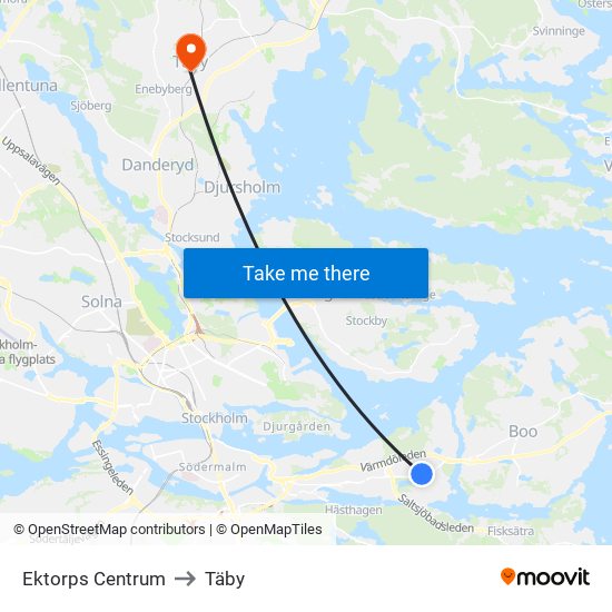 Ektorps Centrum to Täby map