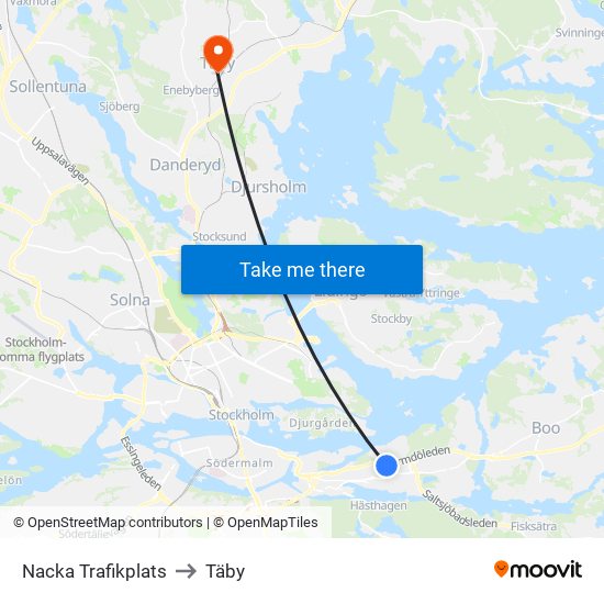 Nacka Trafikplats to Täby map