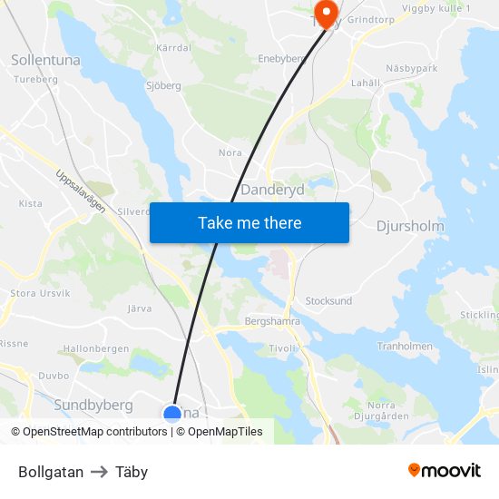 Bollgatan to Täby map