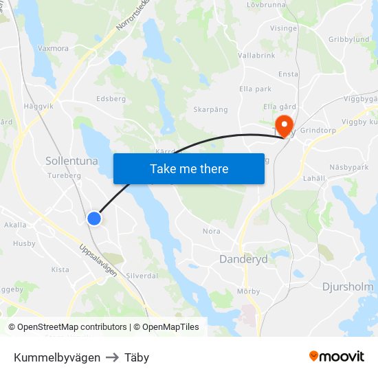 Kummelbyvägen to Täby map