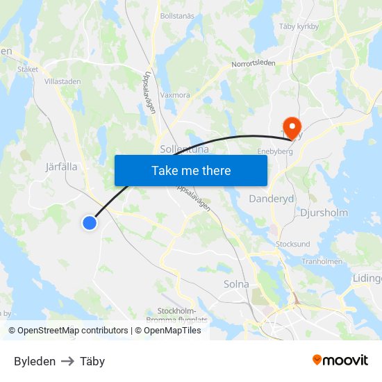 Byleden to Täby map