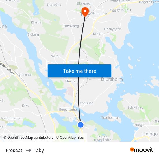 Frescati to Täby map