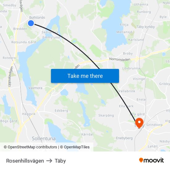 Rosenhillsvägen to Täby map