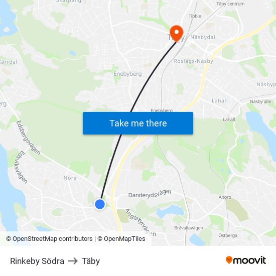 Rinkeby Södra to Täby map