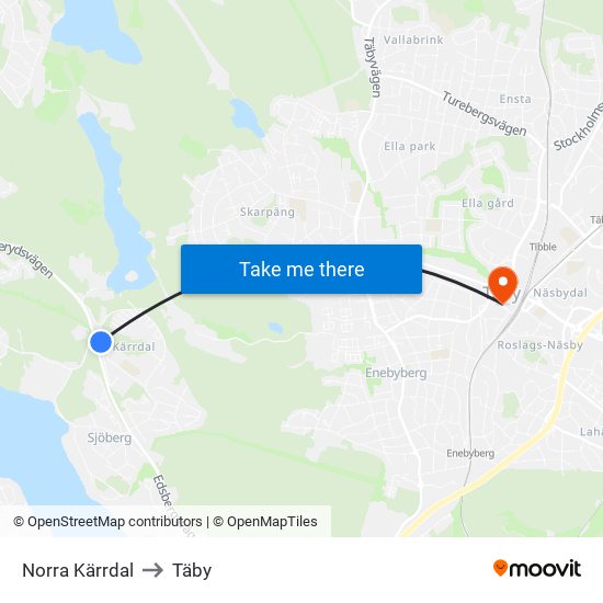 Norra Kärrdal to Täby map