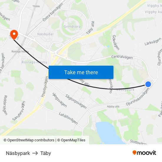 Näsbypark to Täby map