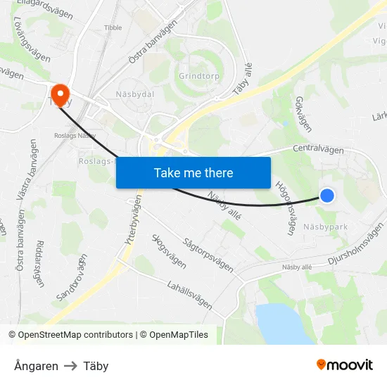 Ångaren to Täby map