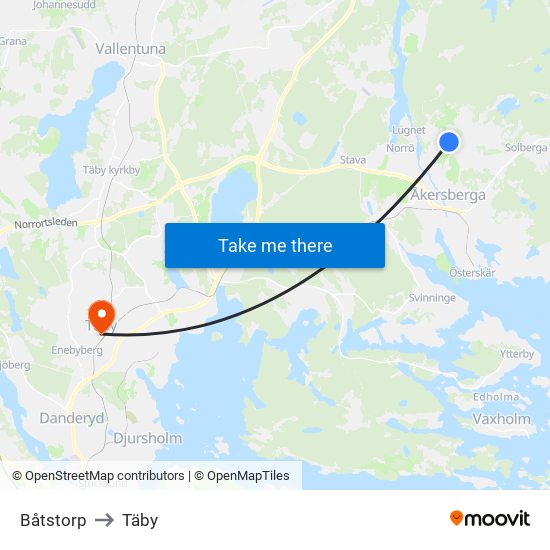 Båtstorp to Täby map